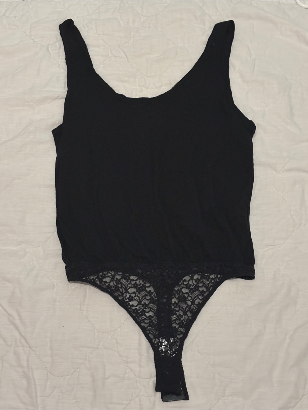Free People Black Lace-Trim Scoop Bodysuit